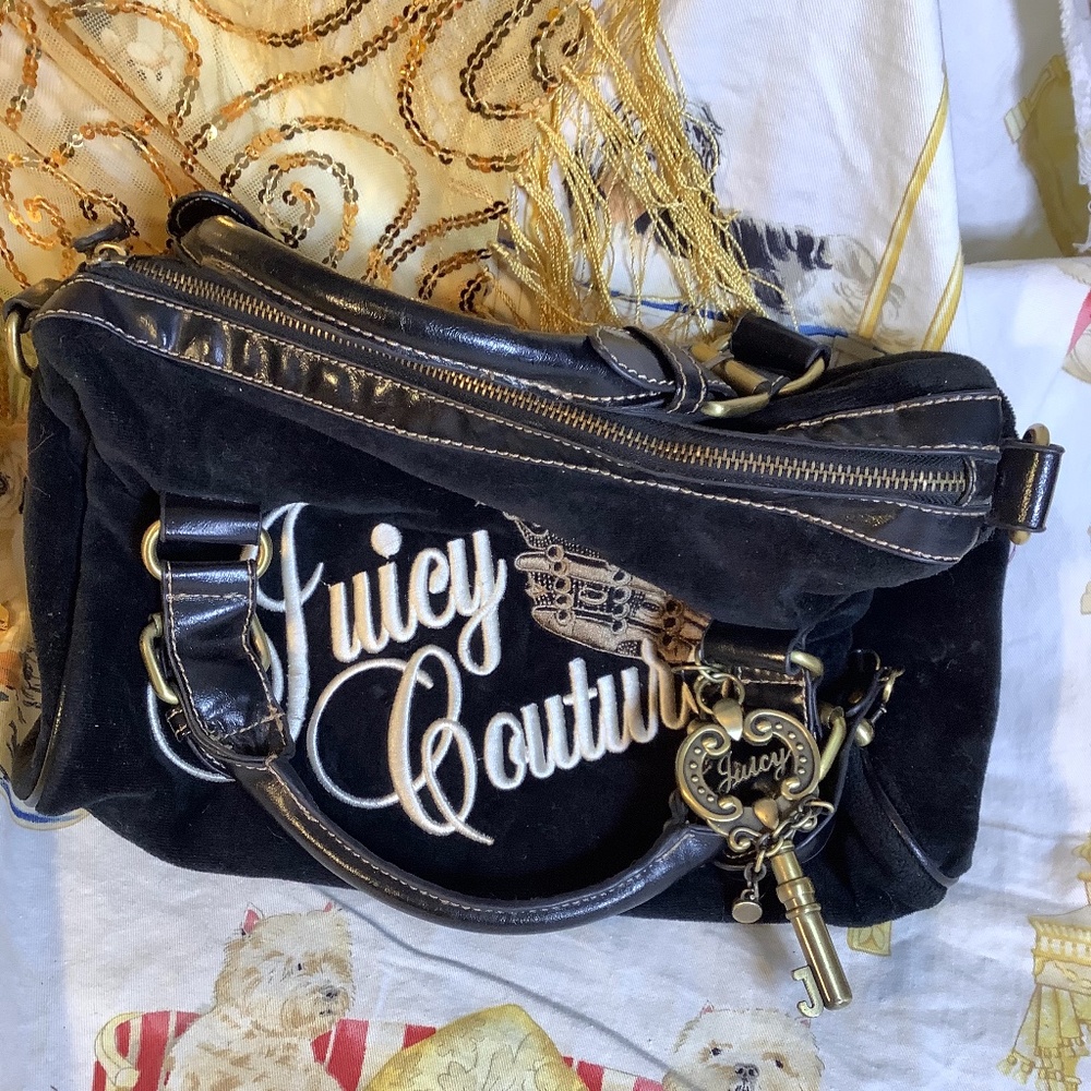 Black Velvet Signature Juicy Couture Satchel Bag